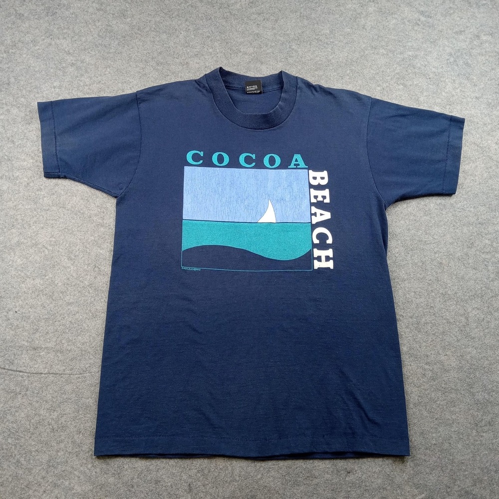Vintage Cocoa Beach Shirt Mens Large Blue Sailing Graphic Tee Screenโ Stars Best